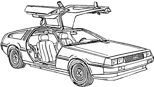 Delorean Back To The Future Drawing Sketch Coloring Page.
